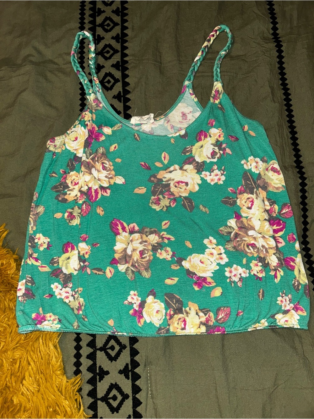 La Hearts Teal Floral Braided Strap Cami